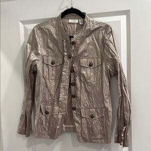 Chicos Women's Tan /gold Jacket sz m ( Chicos sz 2)